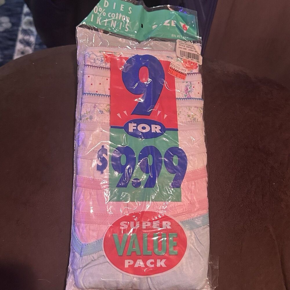 Vintage 90s Target Ladies 100% Cotton Bikini Underwear 9 Pack NIP Floral Size